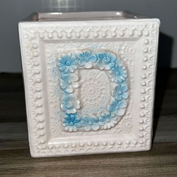 Vintage Relpo 112 Large Baby Block ABC Planter Raised Embossed Floral Pink Blue - Picture 7 of 9